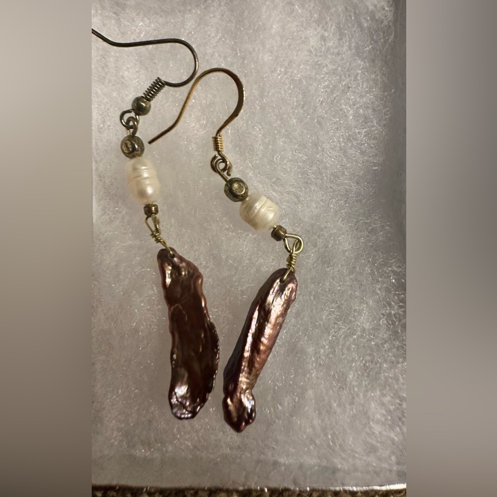 Elegant Pearl and Bronze Earrings